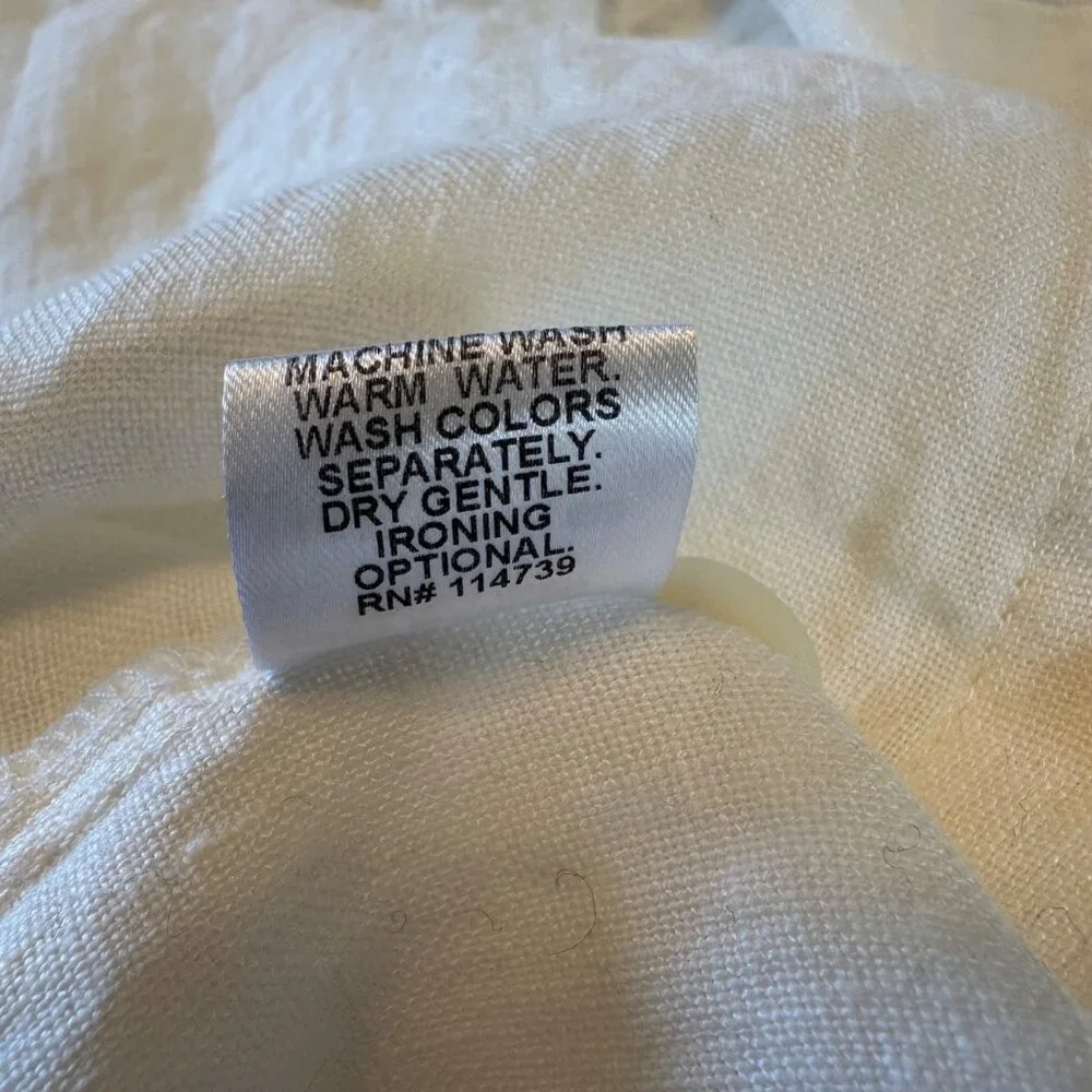 NWOT Flax Womens White Linen Button Front Blouse Long Sleeve Relaxed Fit Size M